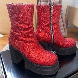 Red Glitter Platform Boots